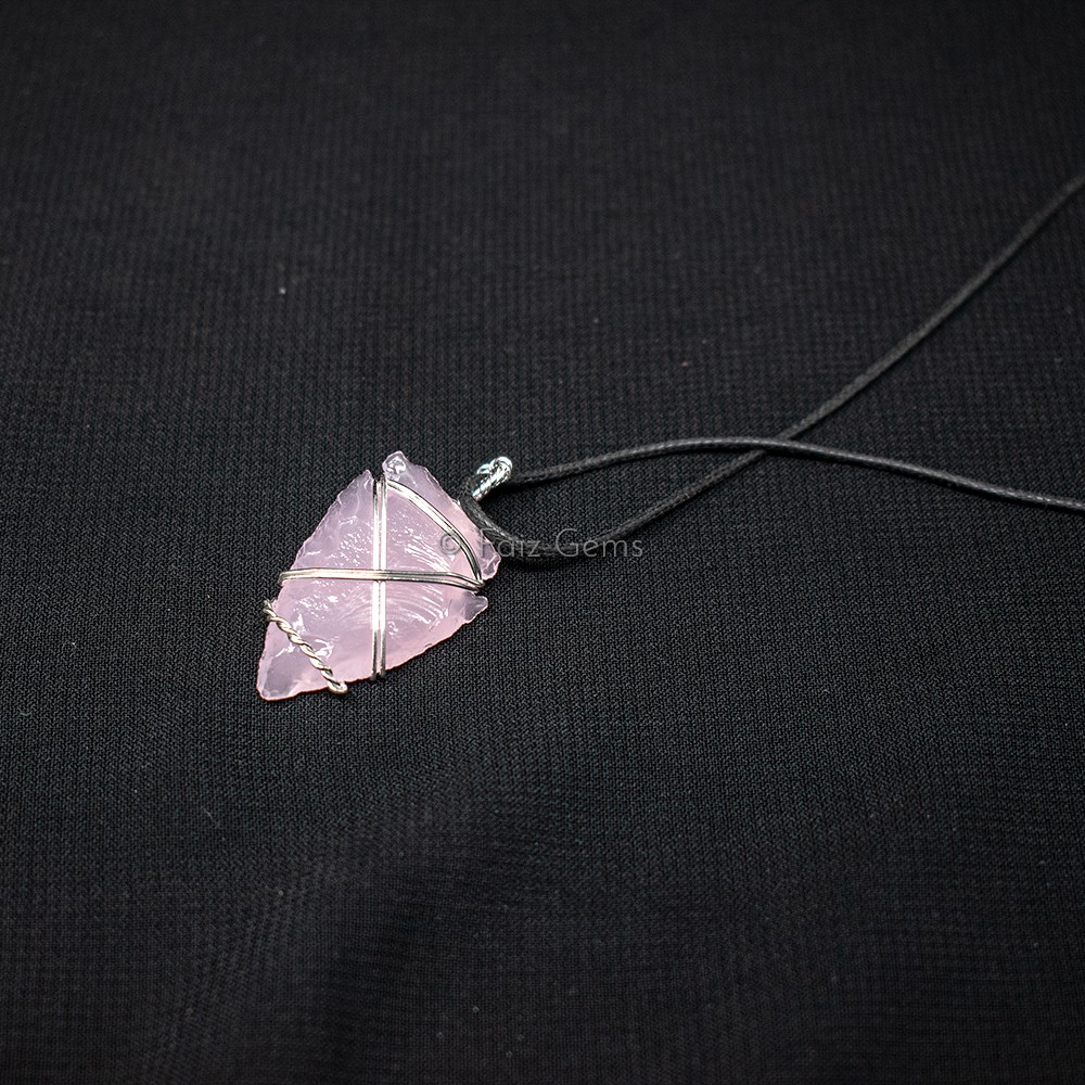 Rose Quartz Arrowheads Wire Wraped Pendants