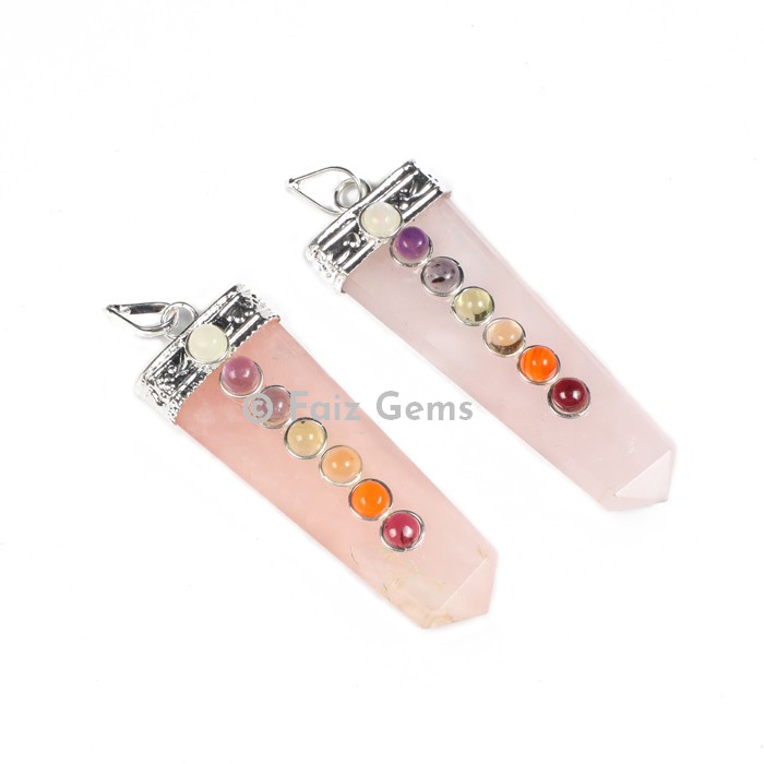 Rose Quartz Chakra Flat Pencil Pendants