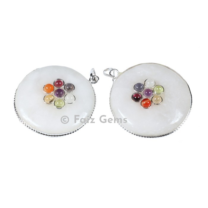 White Agate Chakra Disc Pendants