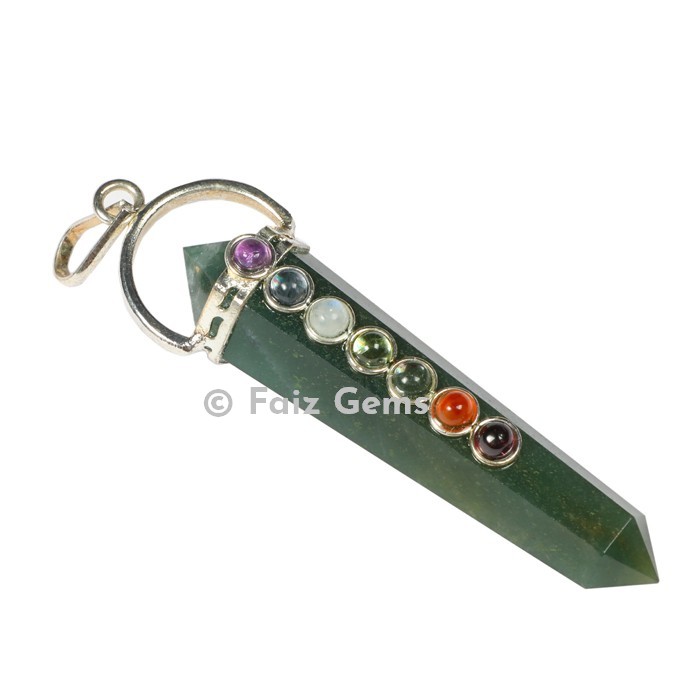 Green jade Chakra Double Point Pendants