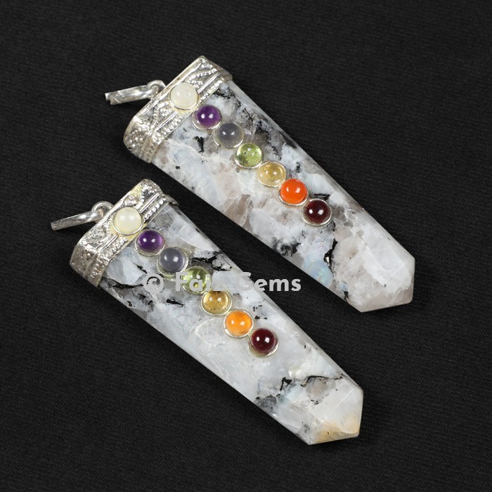 Rainbow Moonstone Chakra Flat Pencil Pendants