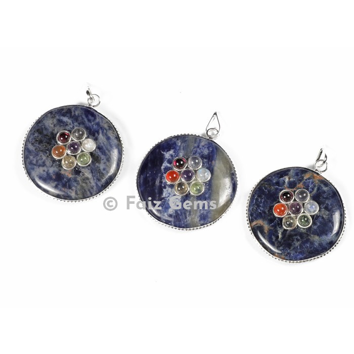 Sodalite Chakra Disc Pendants