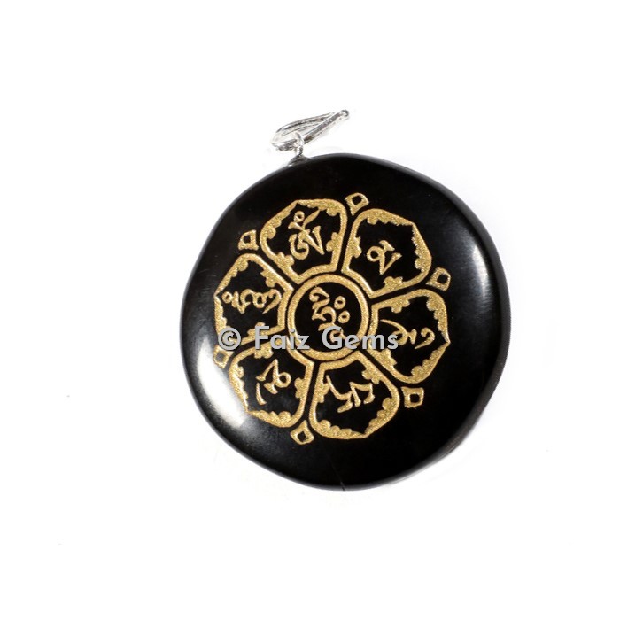 Black Pewter Om Mani Padme Hum Engraved Pendant