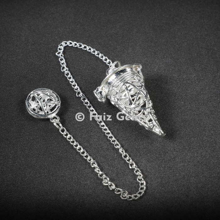 Openable Silver Pentagram Cage Metal Pendulum