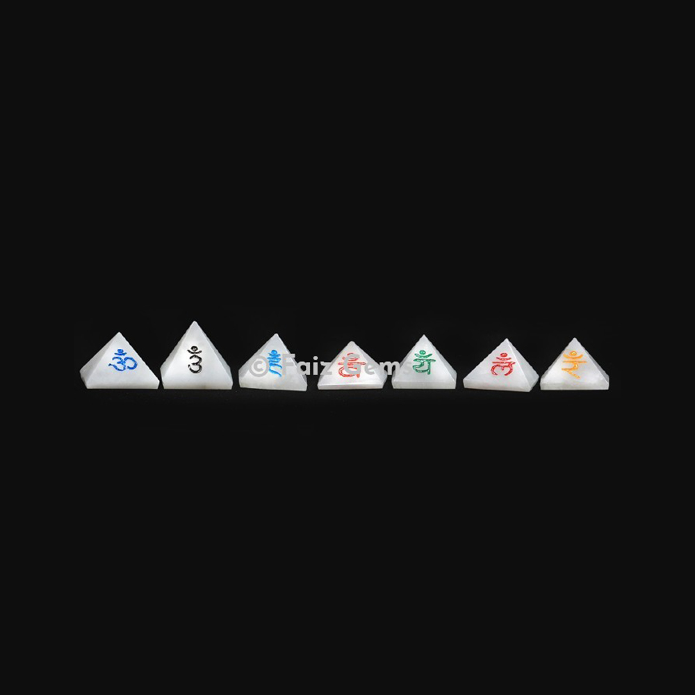 White Stone Chakra Sanskrit Pyramids Set