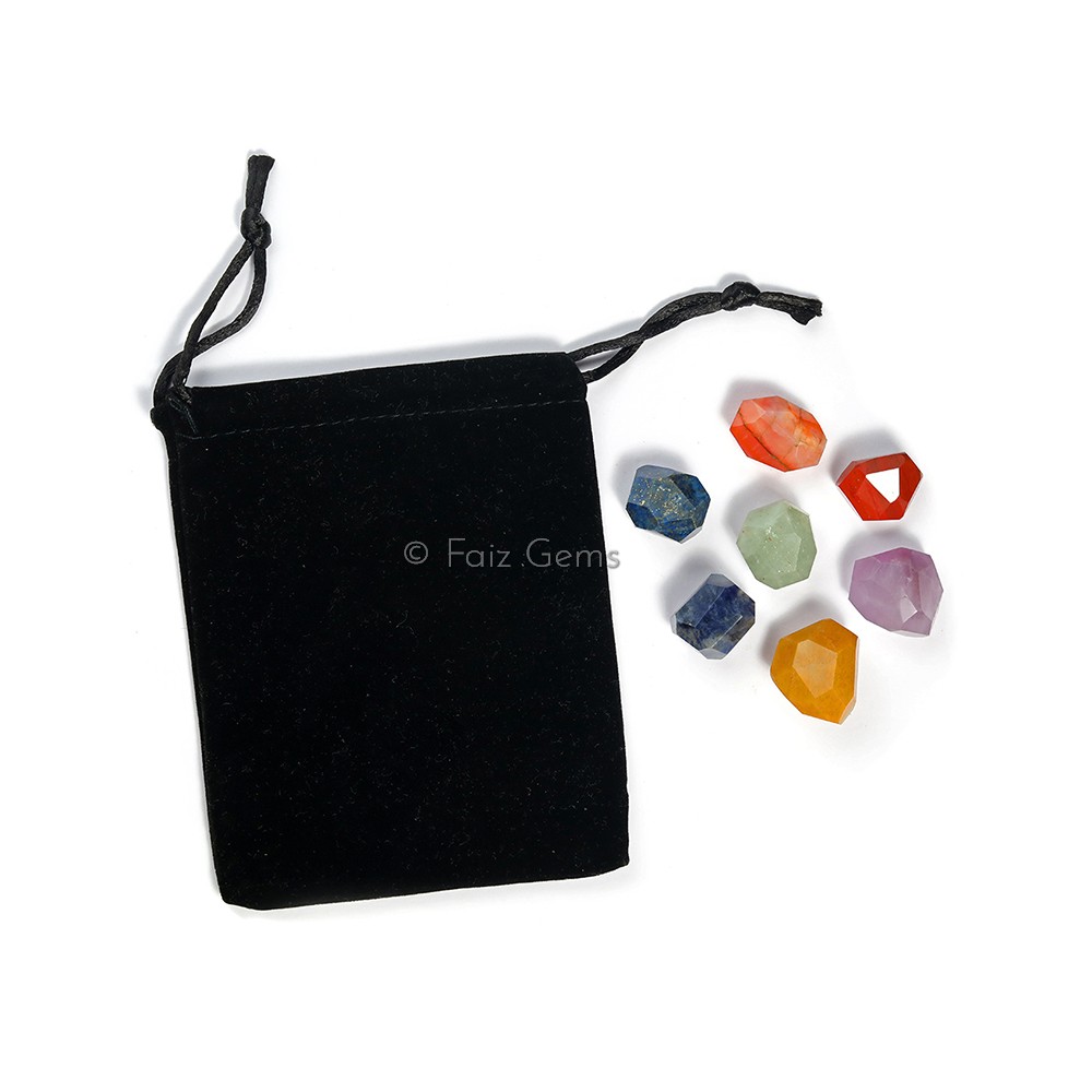 Chakra Faceted tumbled Set With pouch