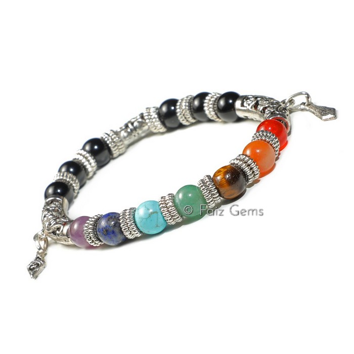 7 Chakra Bracelet with Black Tourmaline