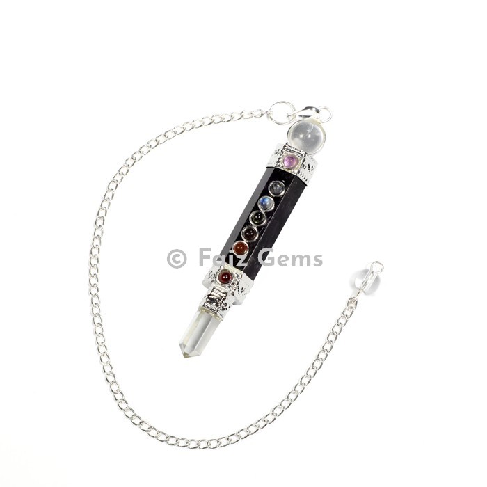Black Tourmaline with Seven Chakra Stones Designable Pendulum