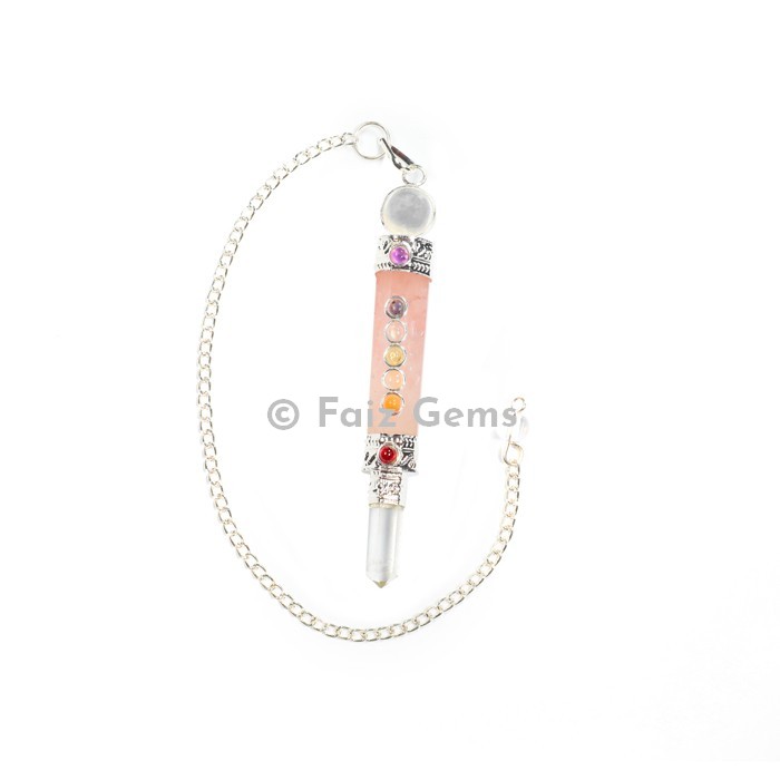 Rose Quartz Chakra Pencil Pendulum with Silver Chain