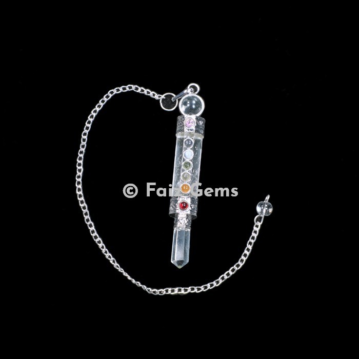 Crystal Seven Chakra Pendulum with Silver Chain