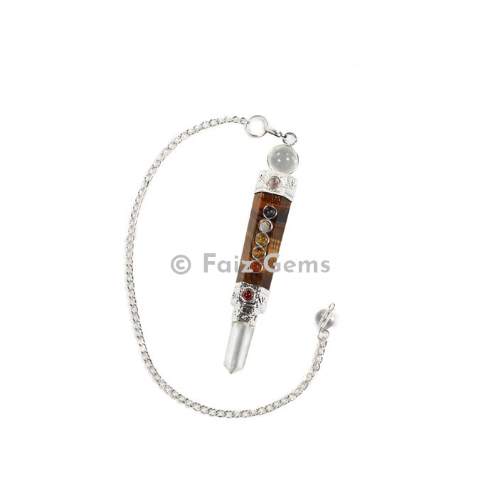 Tiger Eye Seven Chakra Pendulum with Silver Chain