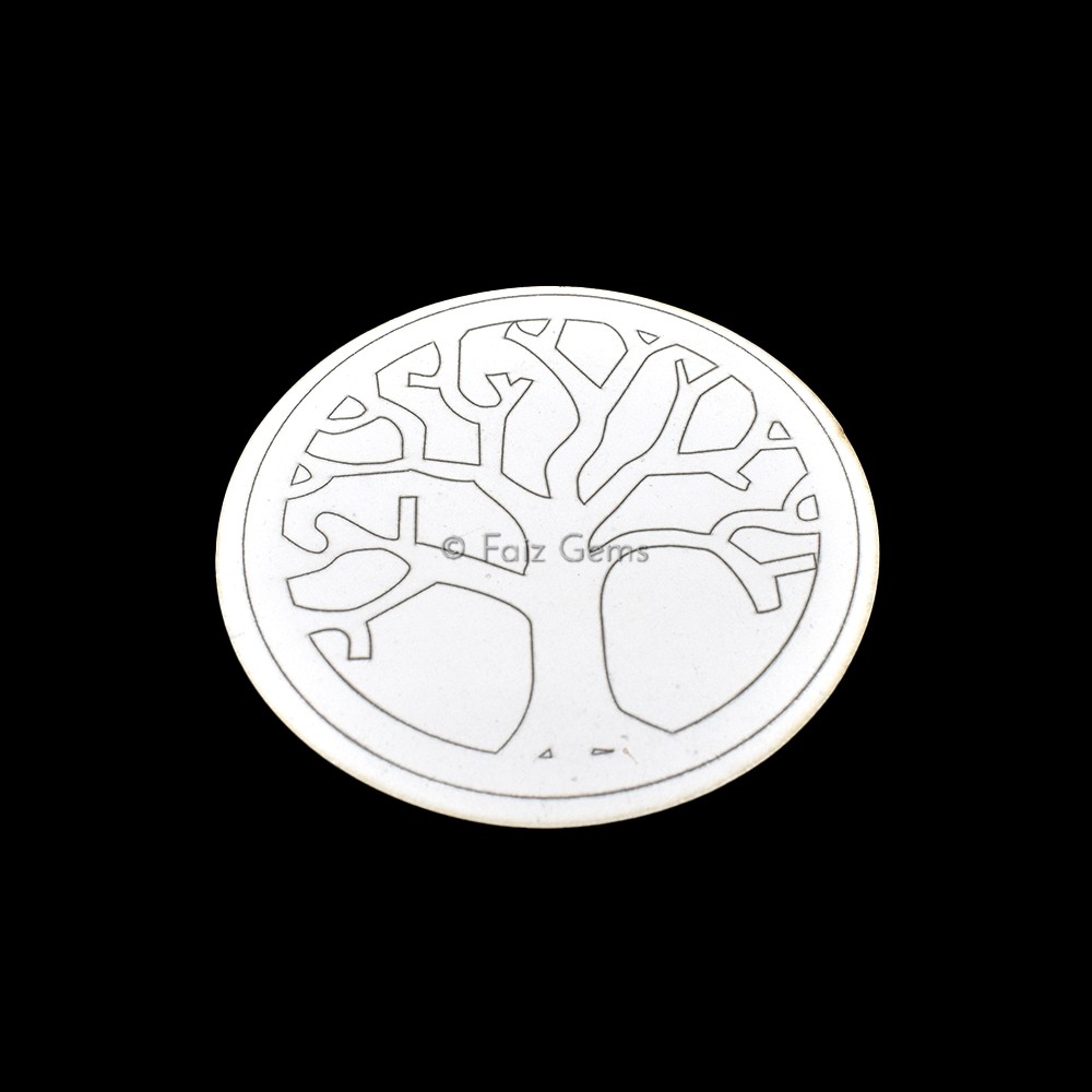 Tree Of Life Engraved Wooden White Coaster