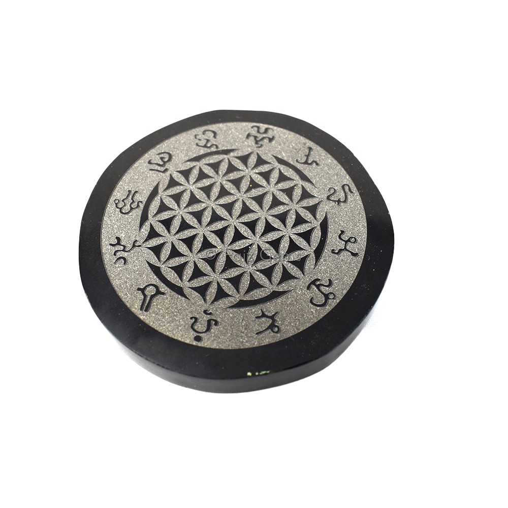Flower Of Life Black Agate Coaster