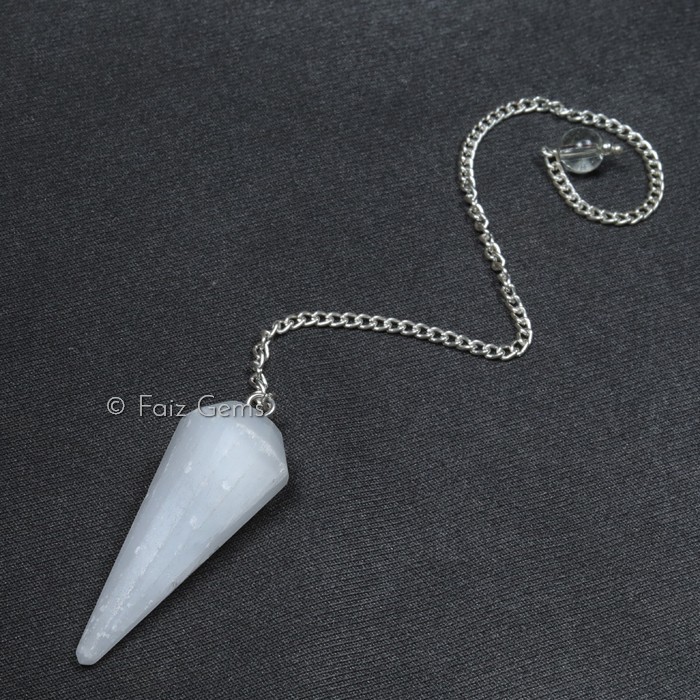 Selenite 12 Faceted Gemstone Pendulum