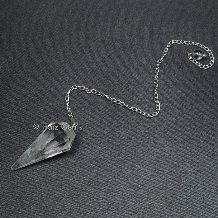 Crystal Quartz 12 Faceted Gemstone Pendulum