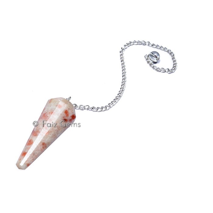 Sunstone 12 Faceted Gemstone Pendulum