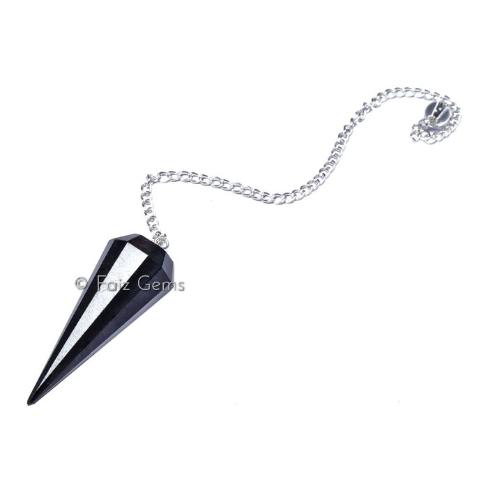 Black Tourmaline 12 Faceted Gemstone Pendulum