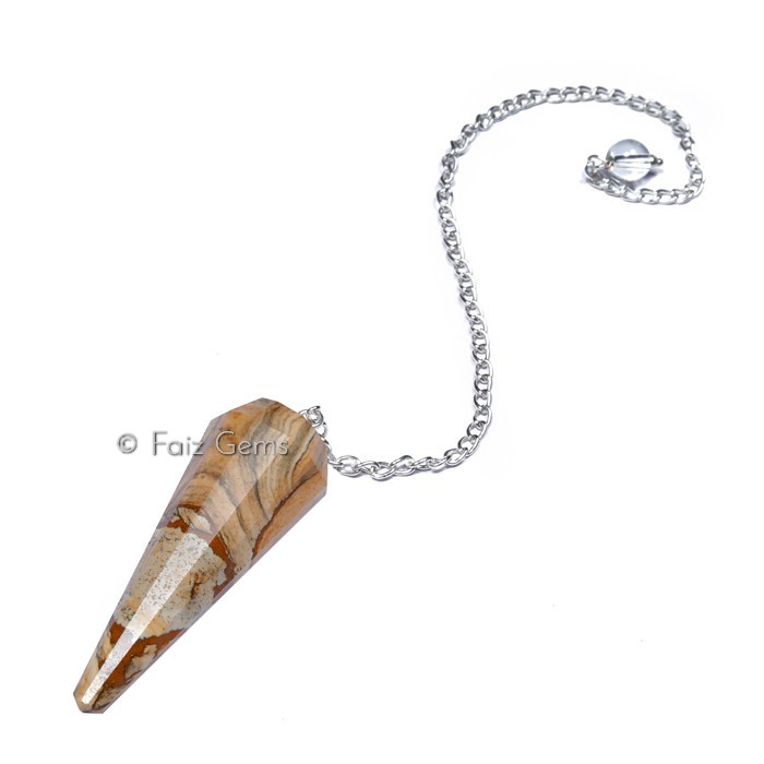 Picture Jasper 12 Faceted Gemstone Pendulum