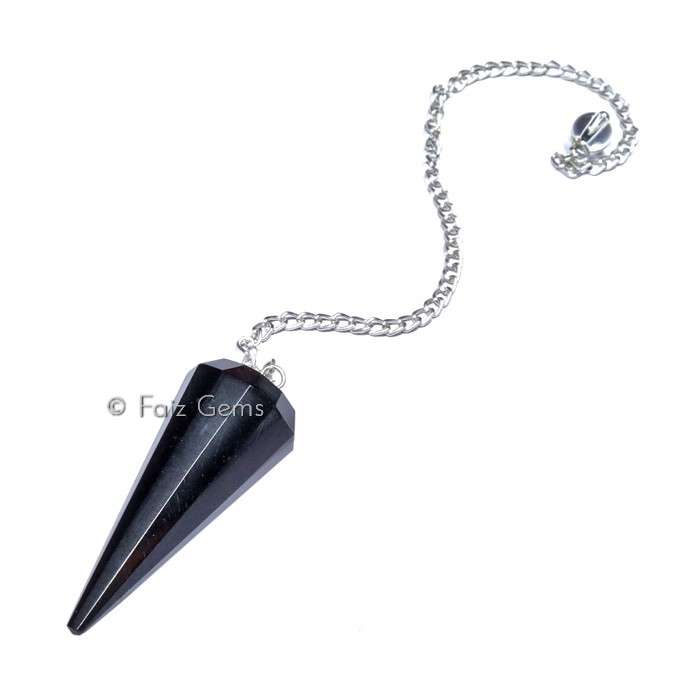 Black Agate 12  Faceted Gemstone Pendulum