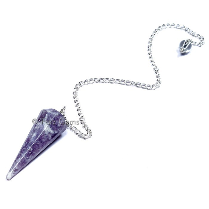 Lepidolite 6 Faceted Gemstone Pendulum