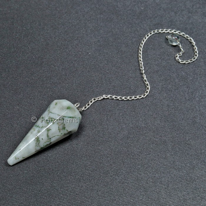 Tree Agate 6 Faceted Gemstone Pendulum