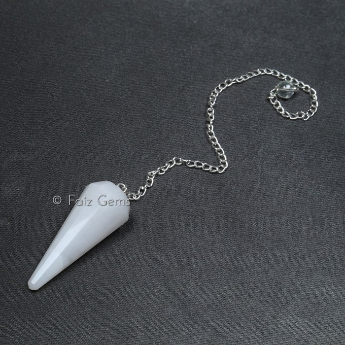 White Agate 6 Faceted Gemstone Pendulum