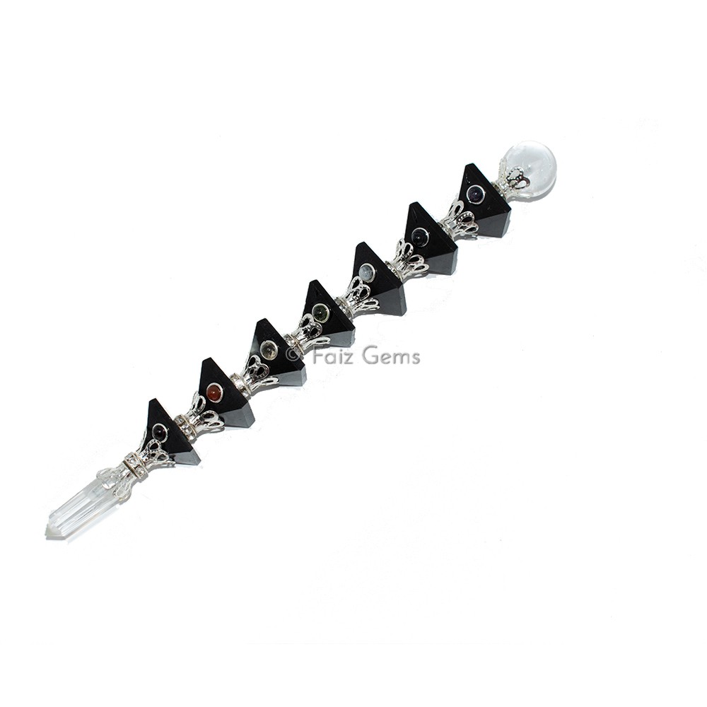 Black Agate Seven Chakra Pyramid Healing Wands