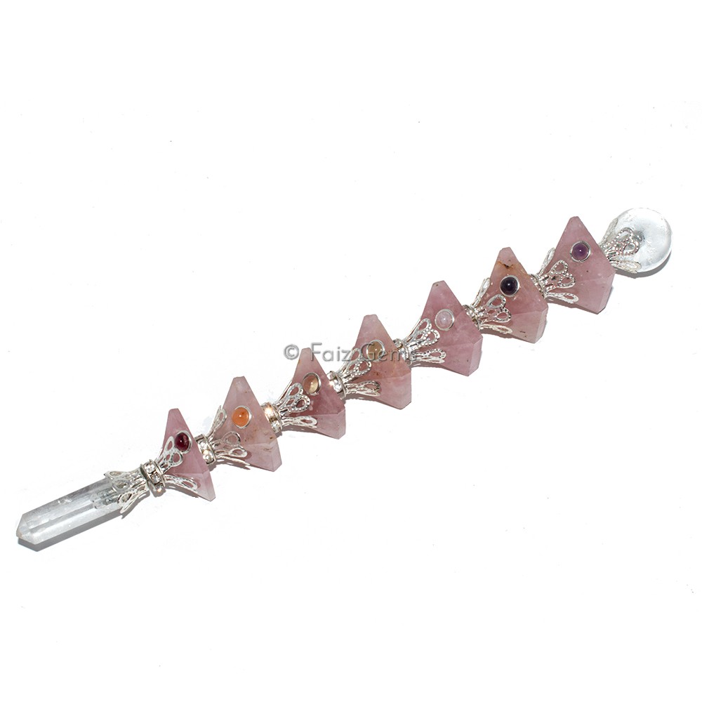 Rose Quartz Seven Chakra Pyramid Healing Wands