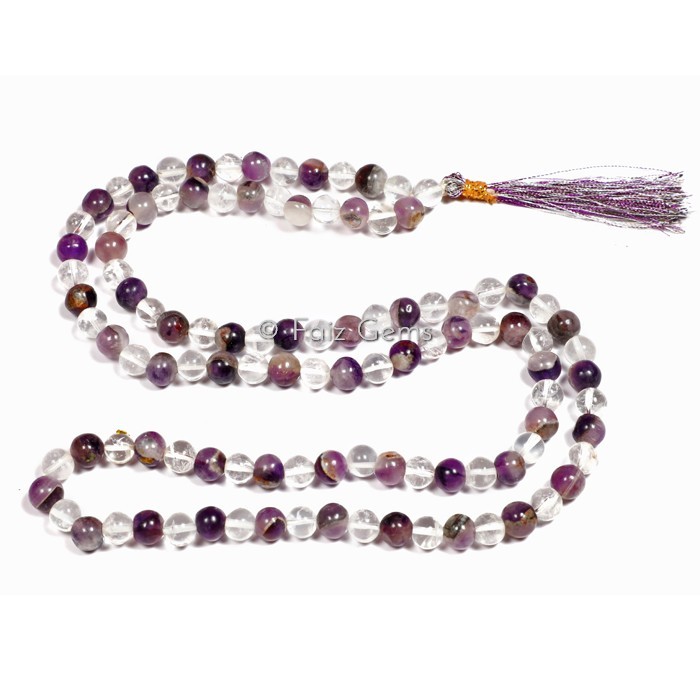 Amethyst With Crystal Quartz Gemstone Japa Mala