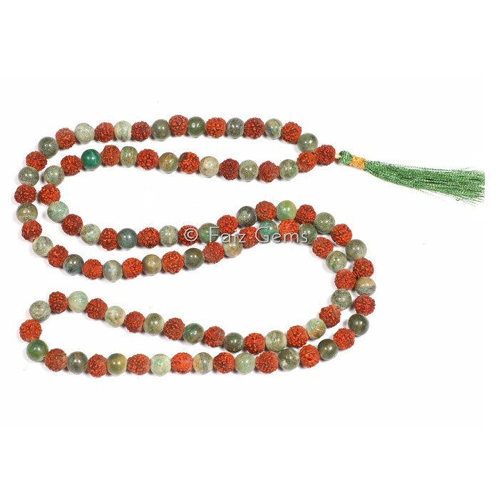 Moss With Rudraksha Gemstone Japa Mala
