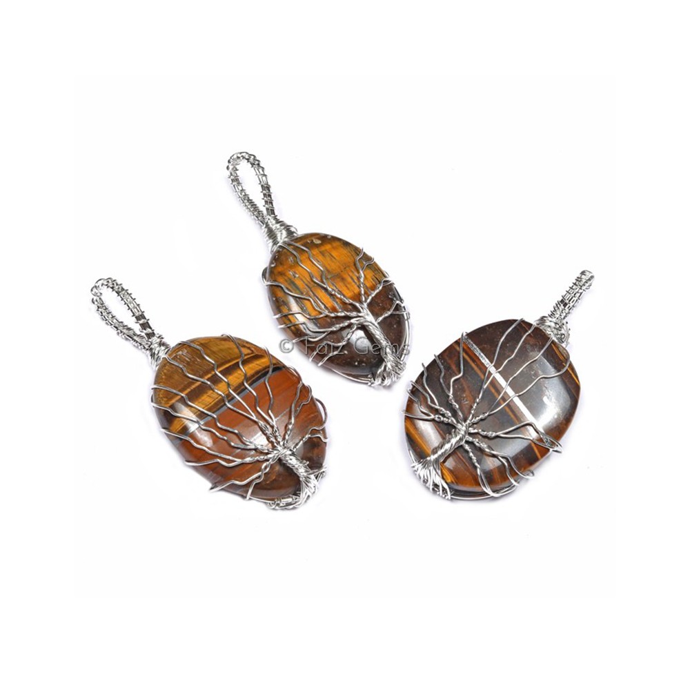 Tiger Eye Tree of Life Pendants