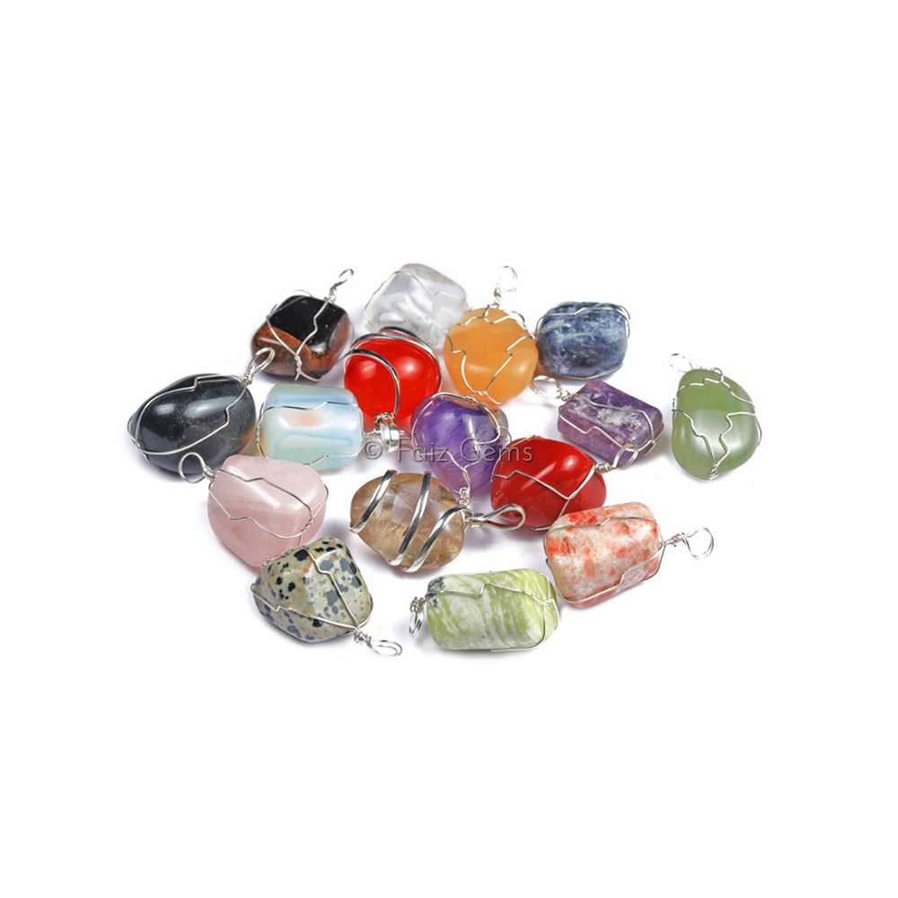 Multi Tumbled Stone Wire Wrap Pendants