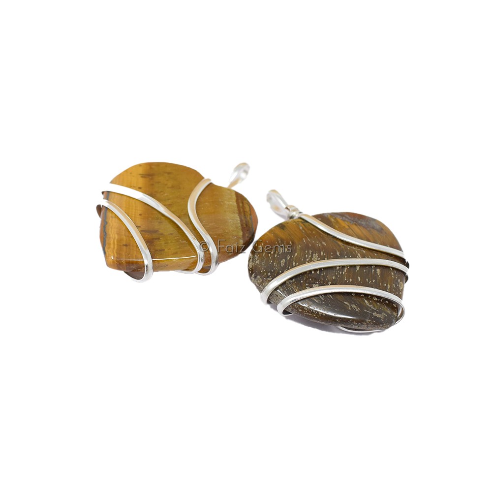 Tiger Eye Heart Wire Warp Pendant