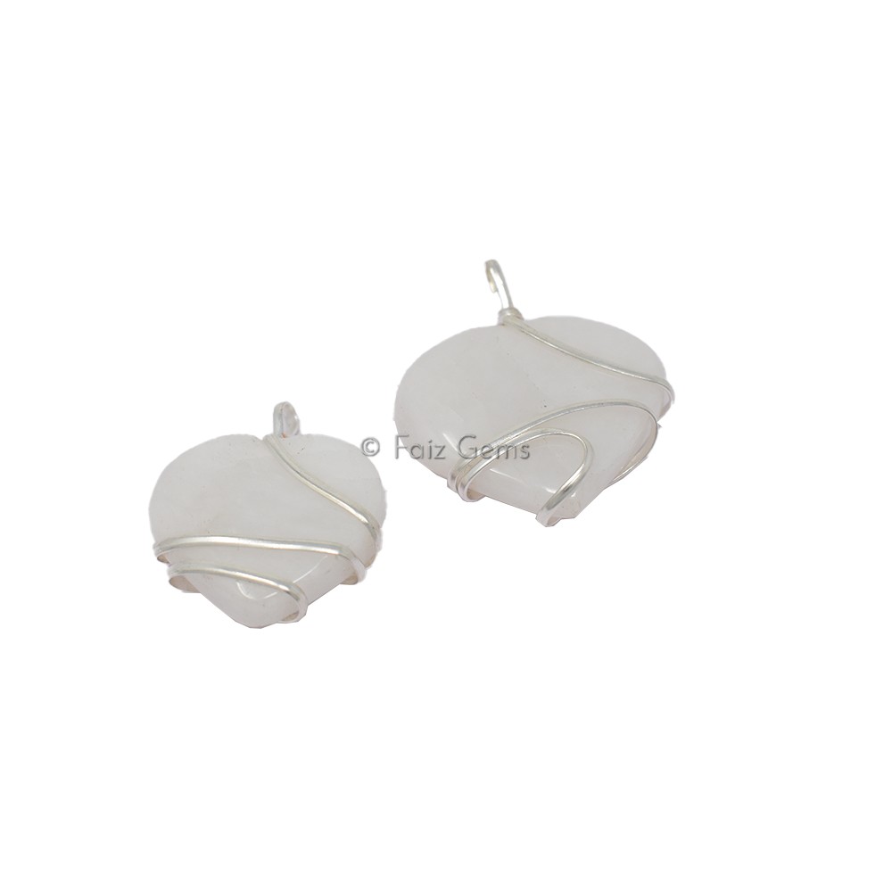 White Agate Heart Wire Warped Pendant