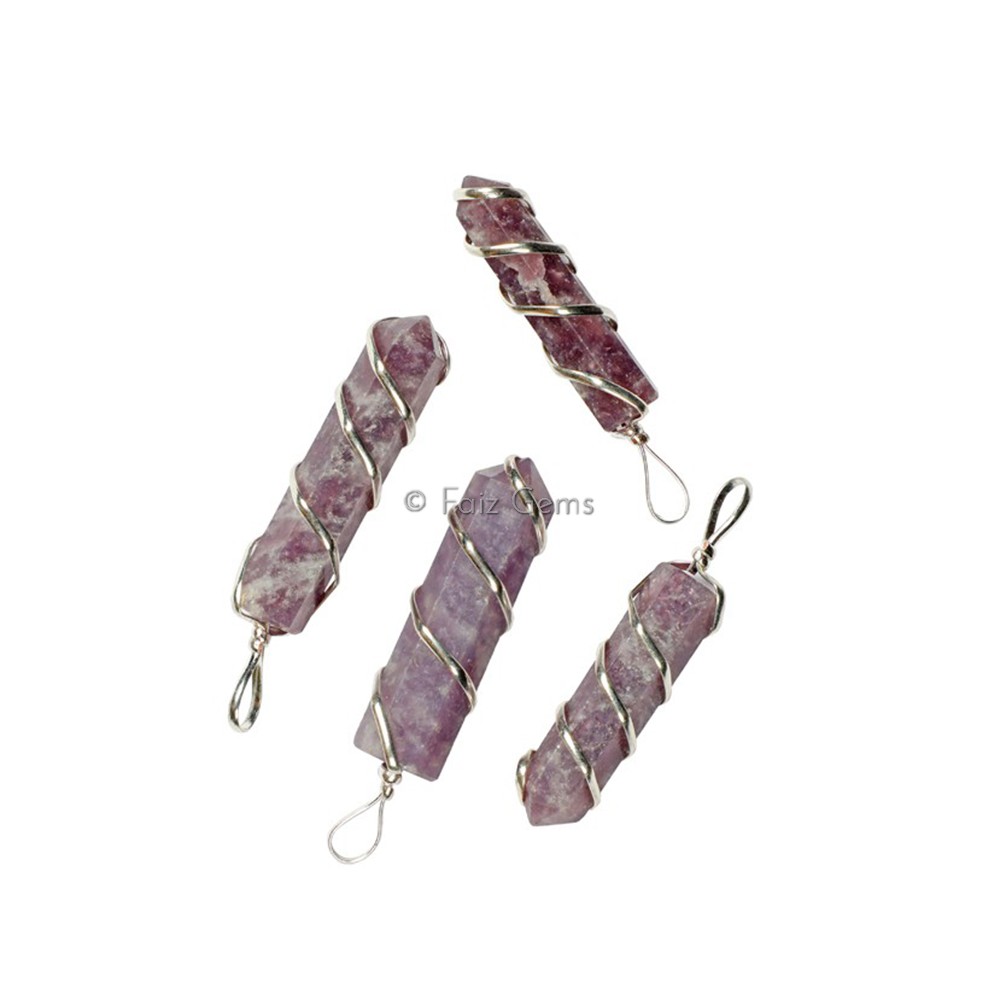 Lepidolite Wire Wrap Pencil Pendants