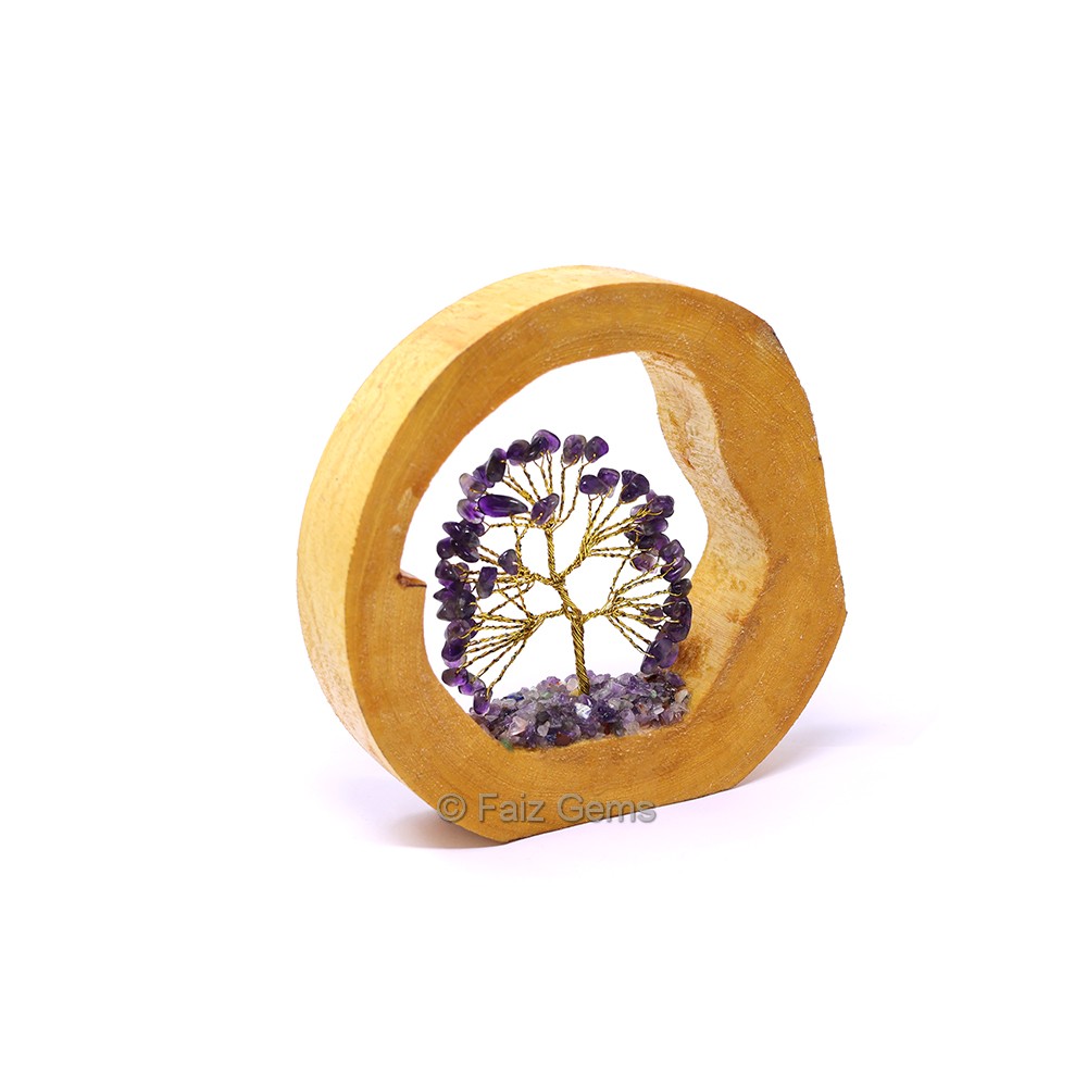 Amethyst Tree in Wooden Ring