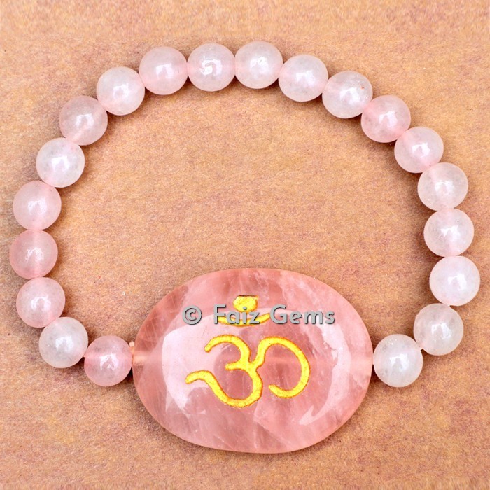 Rose Quartz Bracelets with Om Carved