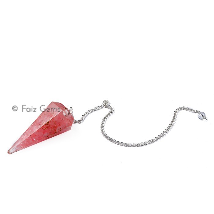 Rose Quartz 6 Faceted Orgone Pendulum