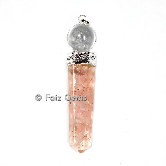 Rose Quartz 2Pcs Healing Cap Orgonite Pencil Pendants