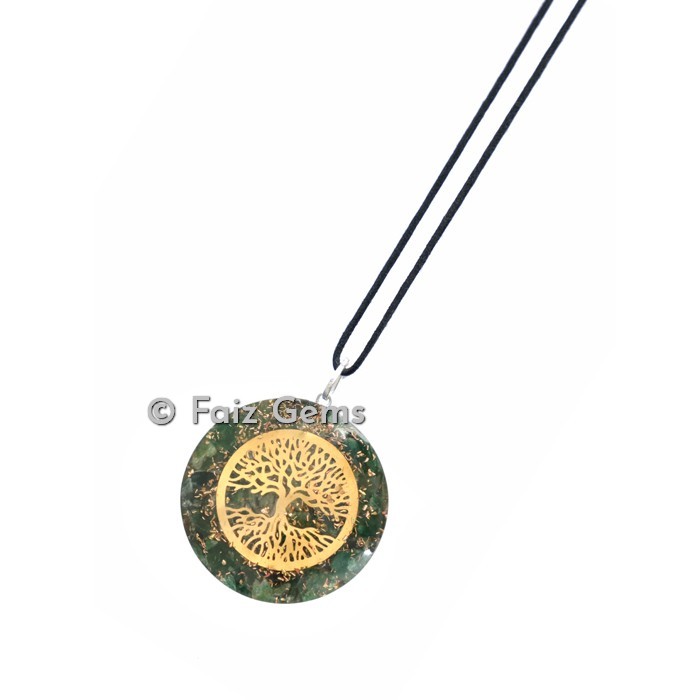 Green Aventurine Tree Of Life Orgonite Disc Pendants