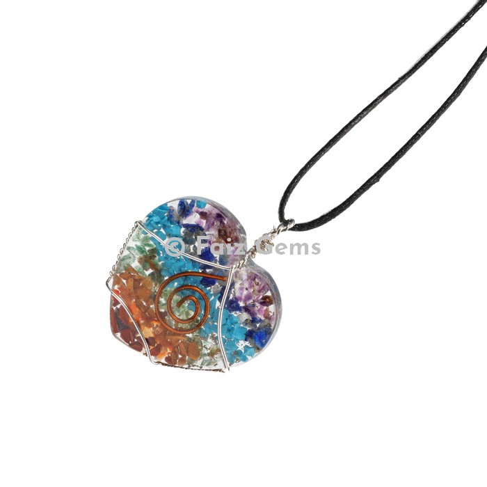 7 Chakra Wire Wrap Heart Shape Orgonite Pendants