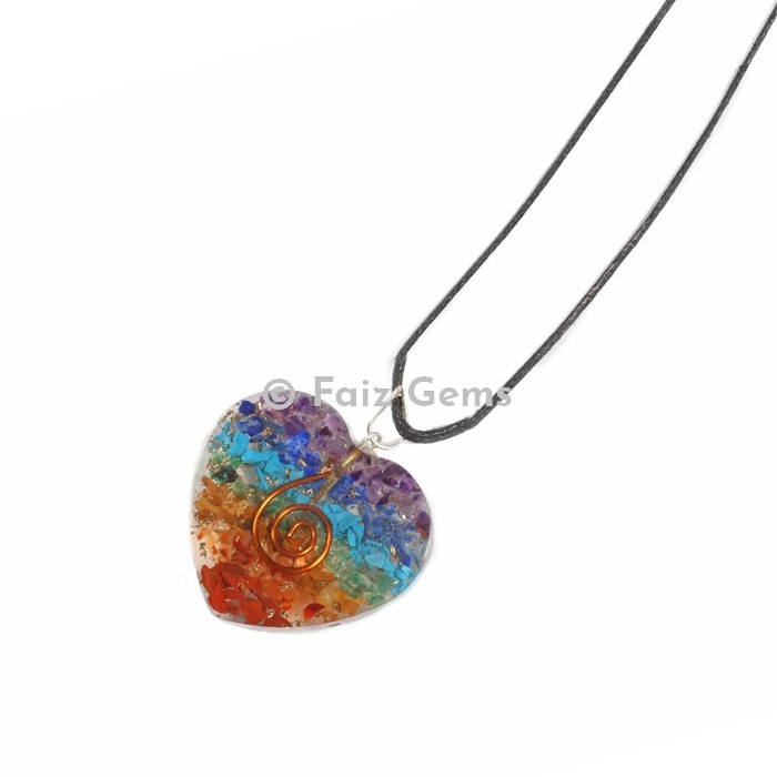 7 Chakra Heart Shape Orgonite Pendants