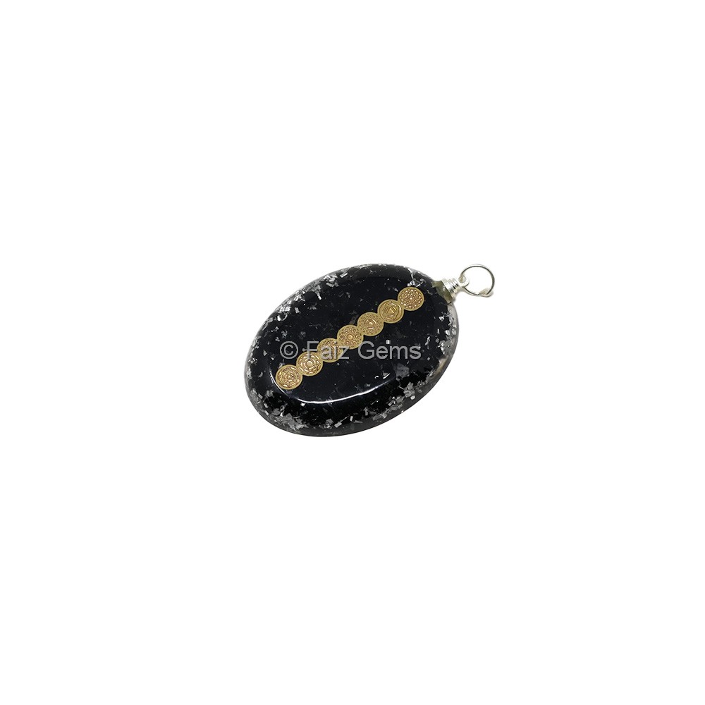 Black Tourmaline with Seven Chakra Oval Orgone Pendant