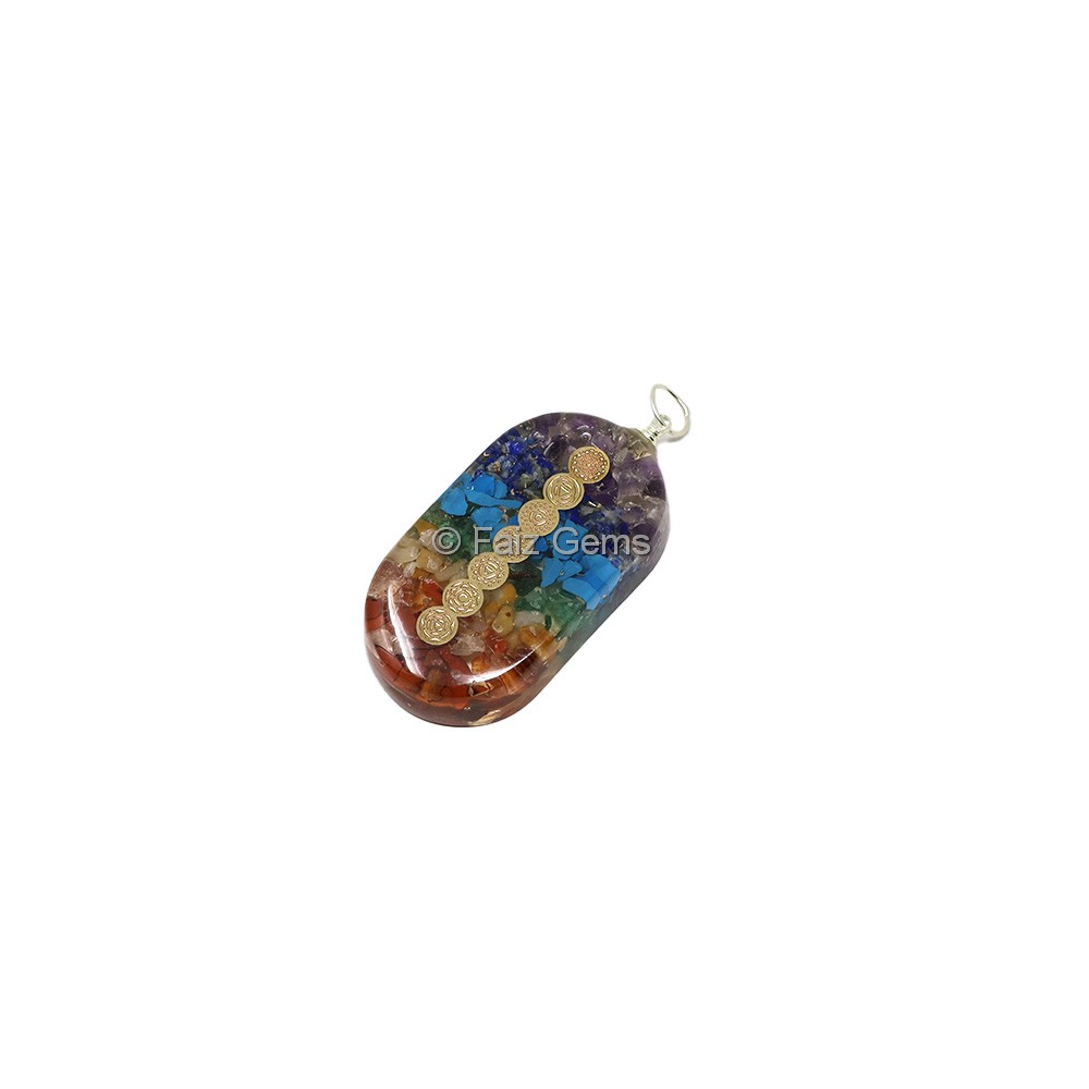 Seven Chakra Oval Orgone Pendant