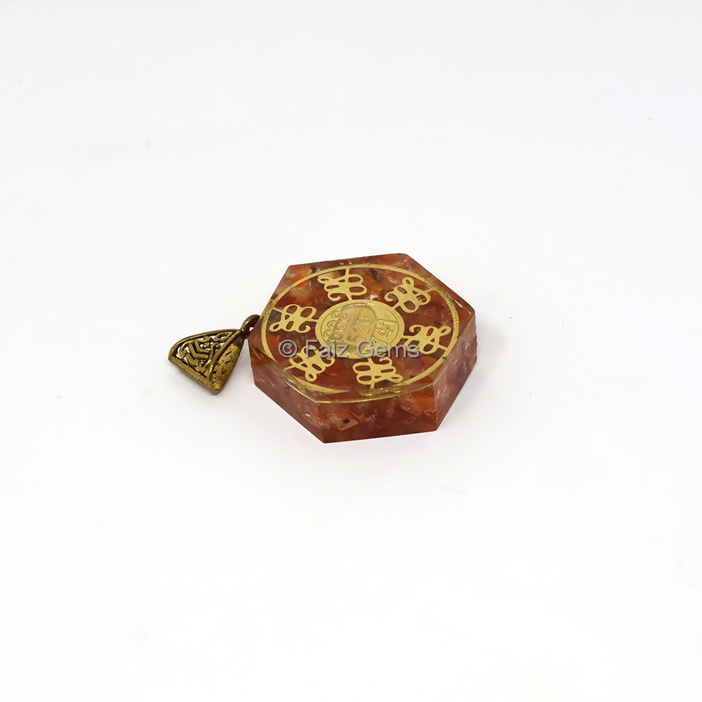 Carnelian Hexagonal Shaped Shree Yantra Orgone Pendant
