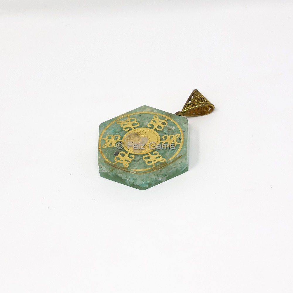 Aquamarine Shree Yantra Hexagonal Orgone Pendant