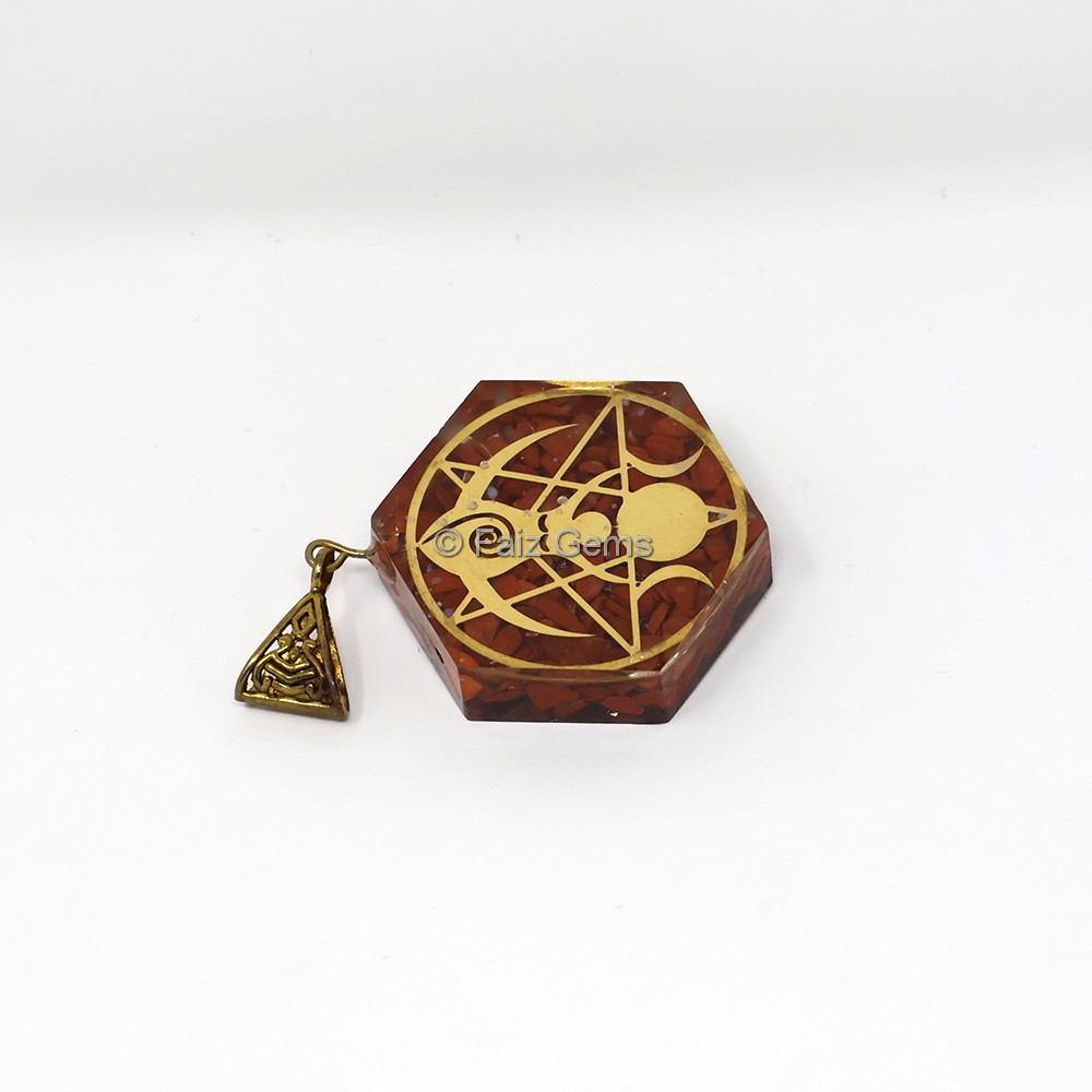 Red Jasper Triple Moon Goddess Orgone Pendant