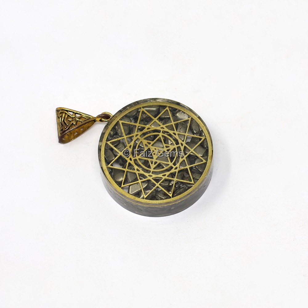 Pyrite Sri Yantra Mandala Orgone Pendant