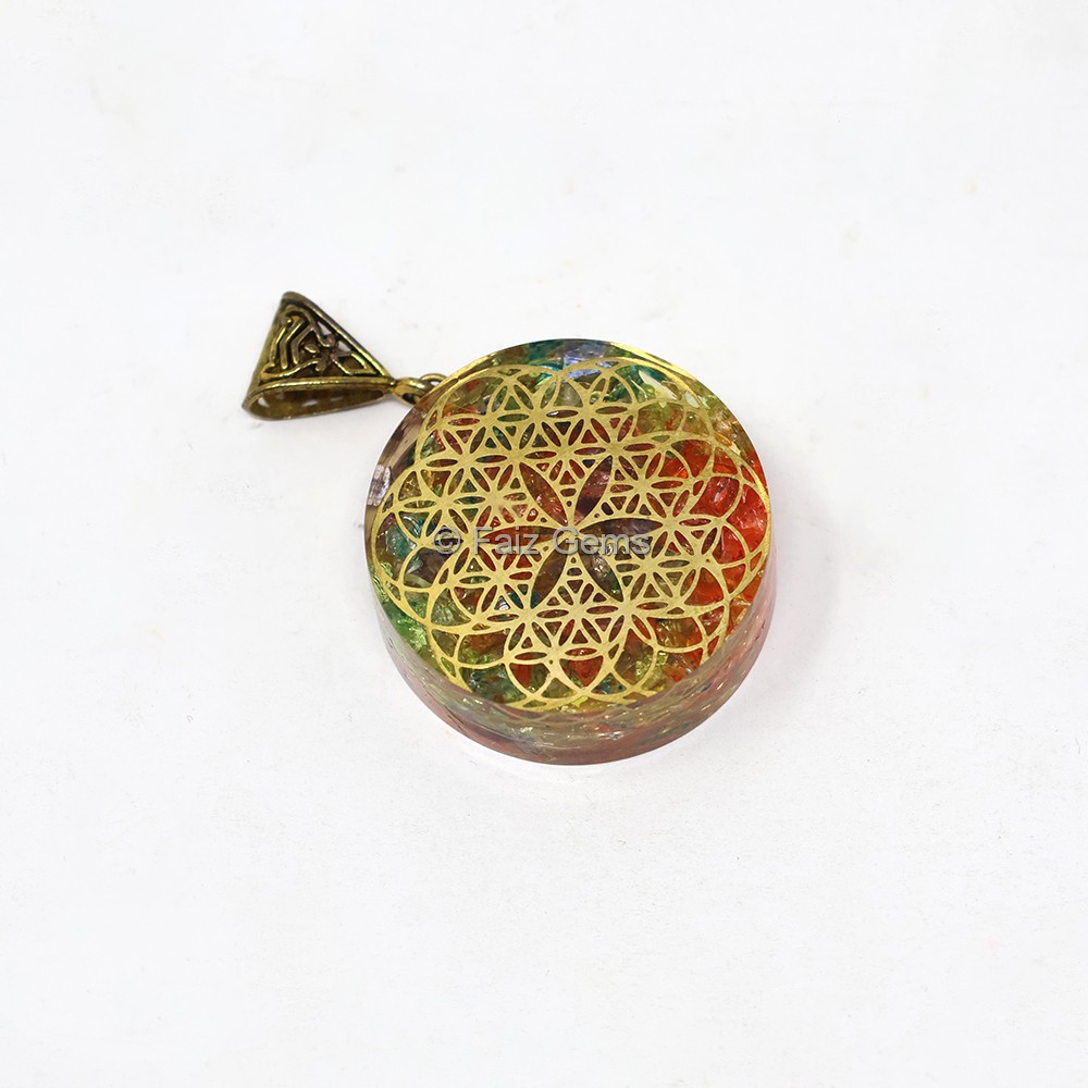 Seven Chakra Flower of Life Orgone Pendant