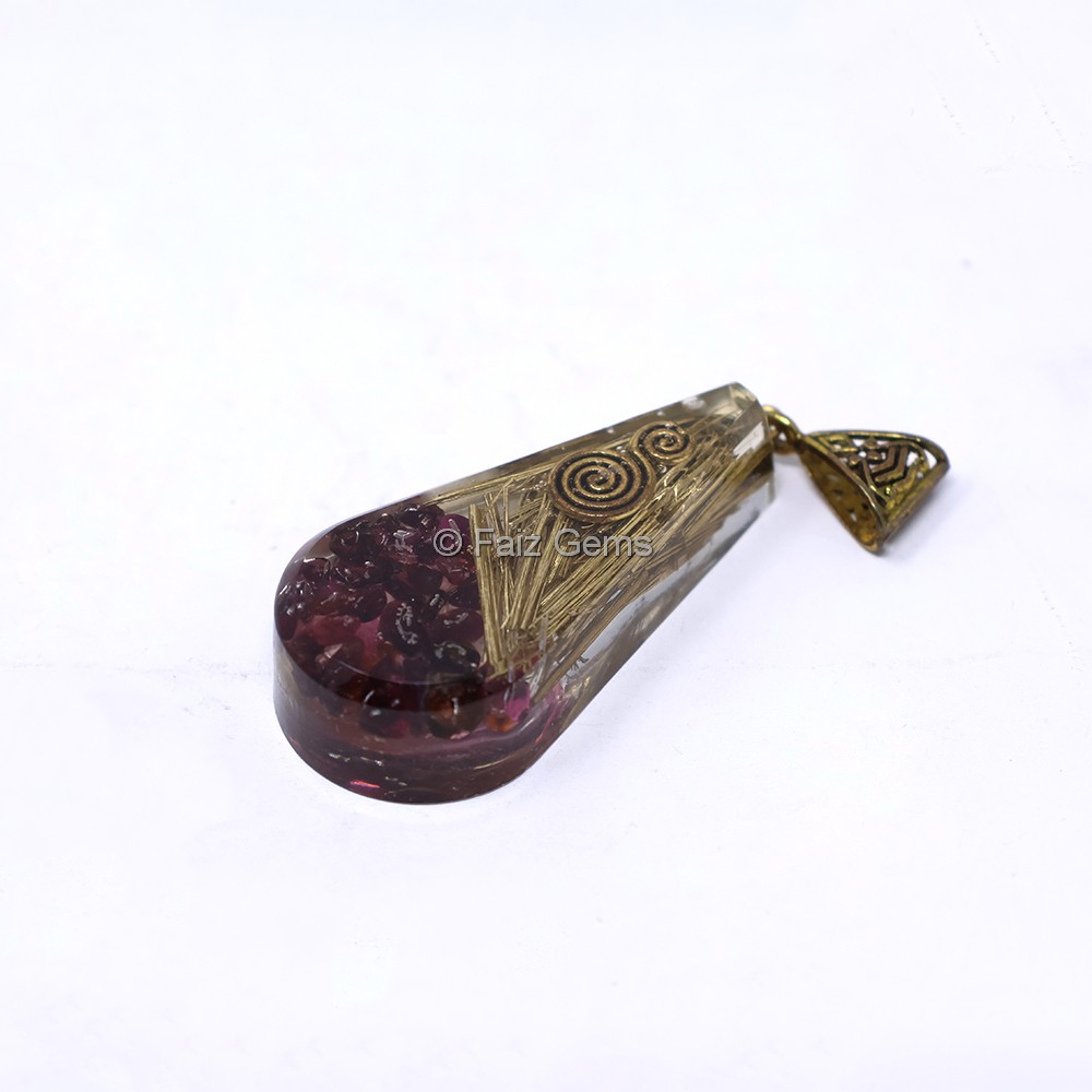 Garnet Pear Shaped Orgone Pendant